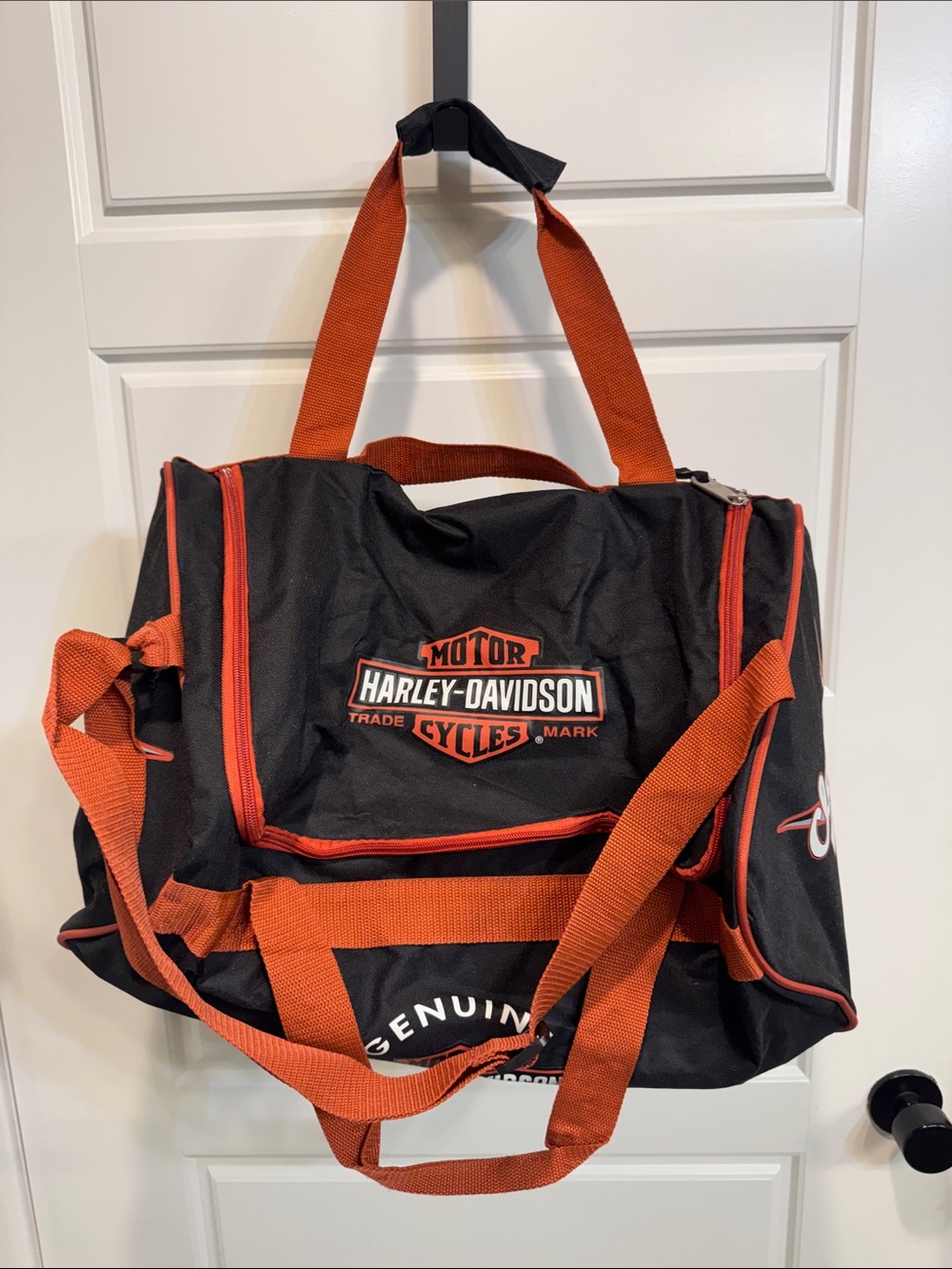 Harley-Davidson Black and Orange Logo Duffel Bag